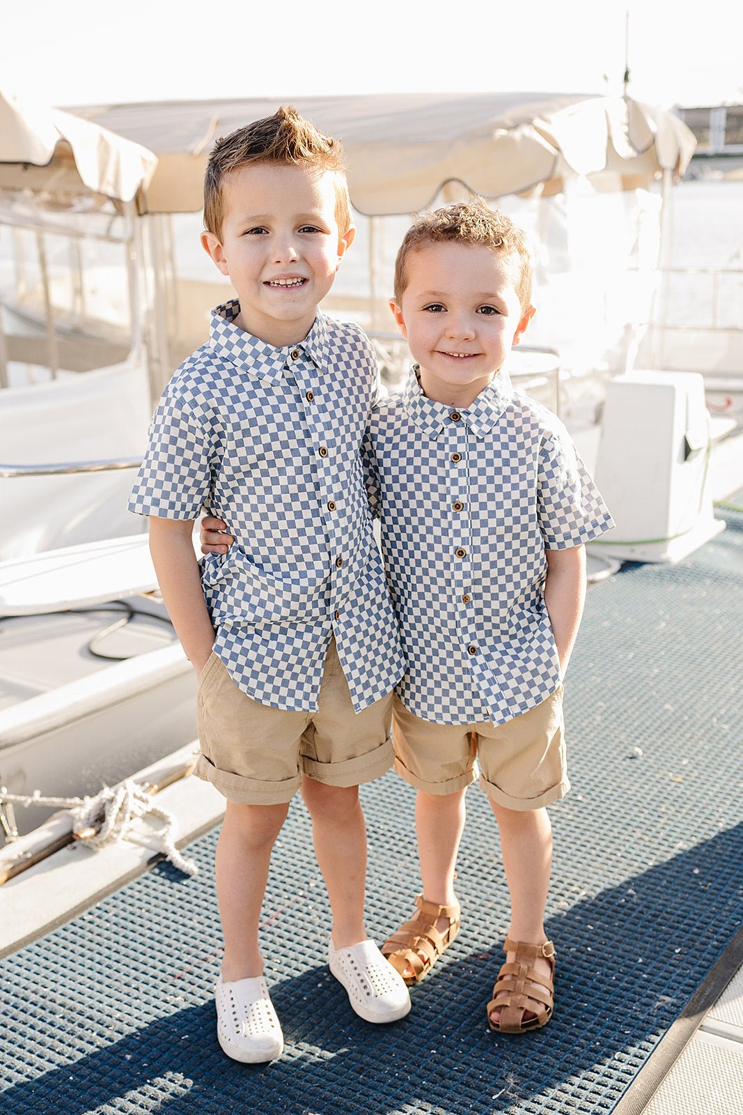 Mebie Baby Blue Checkered Linen Button Up Shirt - 