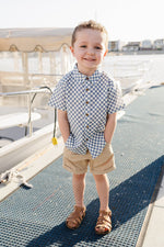 Mebie Baby Blue Checkered Linen Button Up Shirt - 