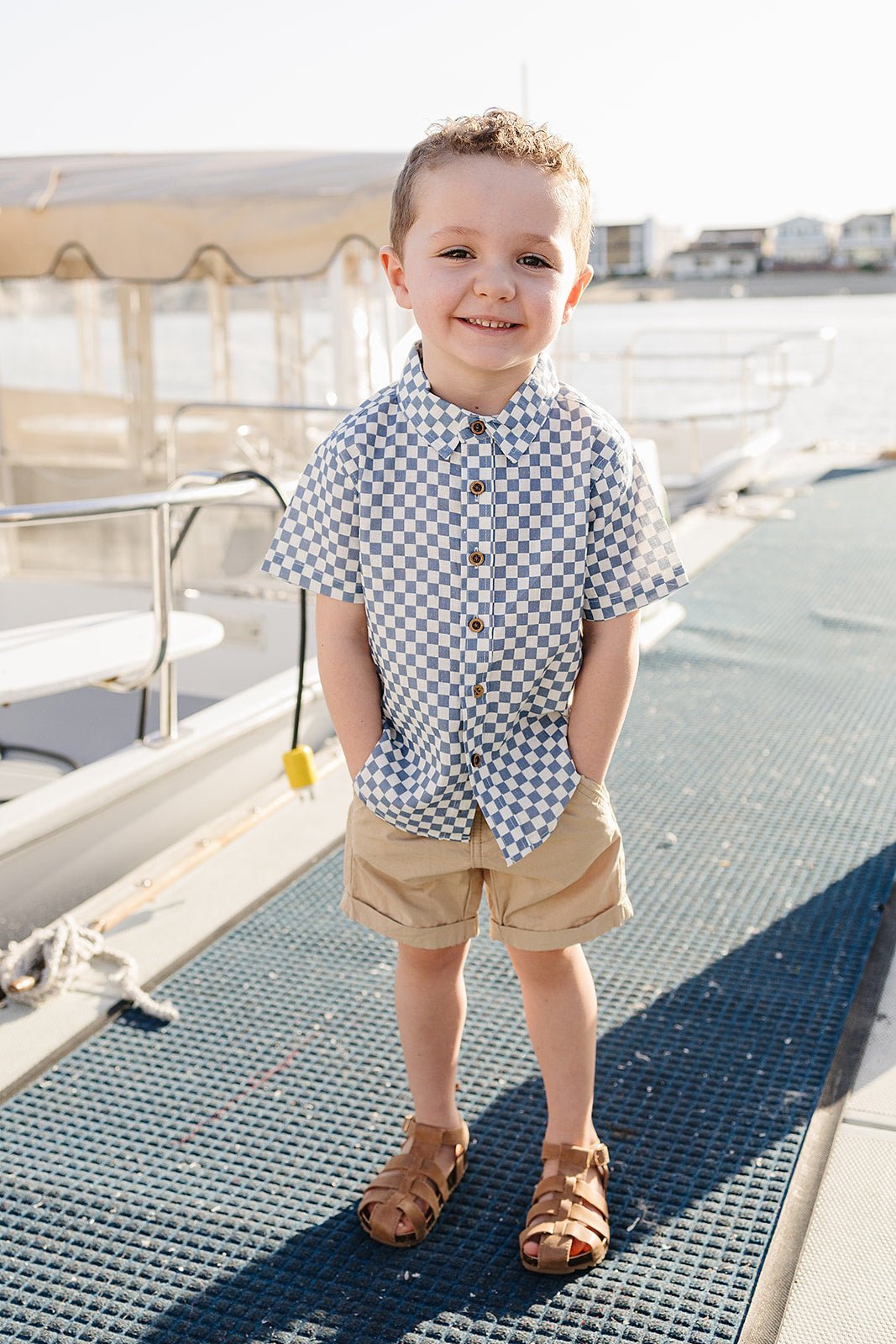 Mebie Baby Blue Checkered Linen Button Up Shirt - 