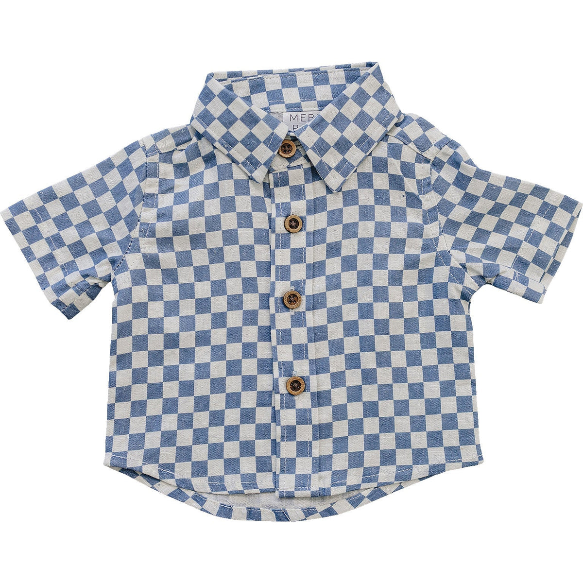 Mebie Baby Blue Checkered Linen Button Up Shirt - 