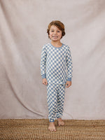 Mebie Baby Blue Checkered Ribbed Bamboo Cozy Set - 