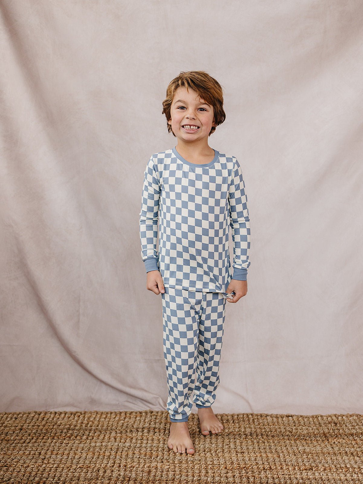 Mebie Baby Blue Checkered Ribbed Bamboo Cozy Set - 