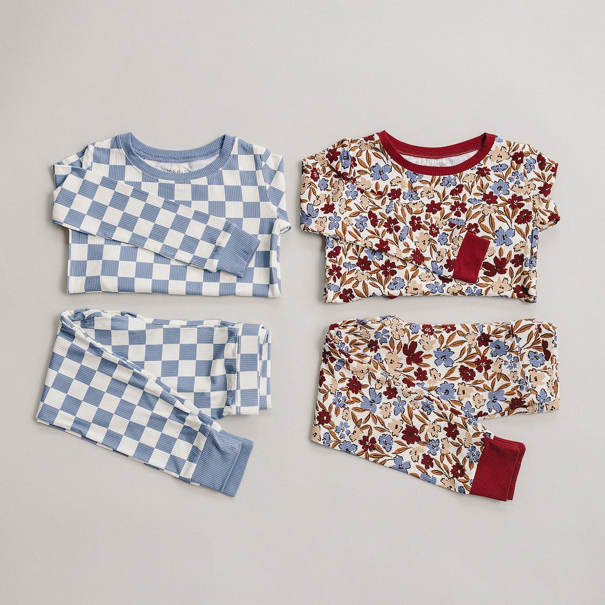 Mebie Baby Blue Checkered Ribbed Bamboo Cozy Set - 