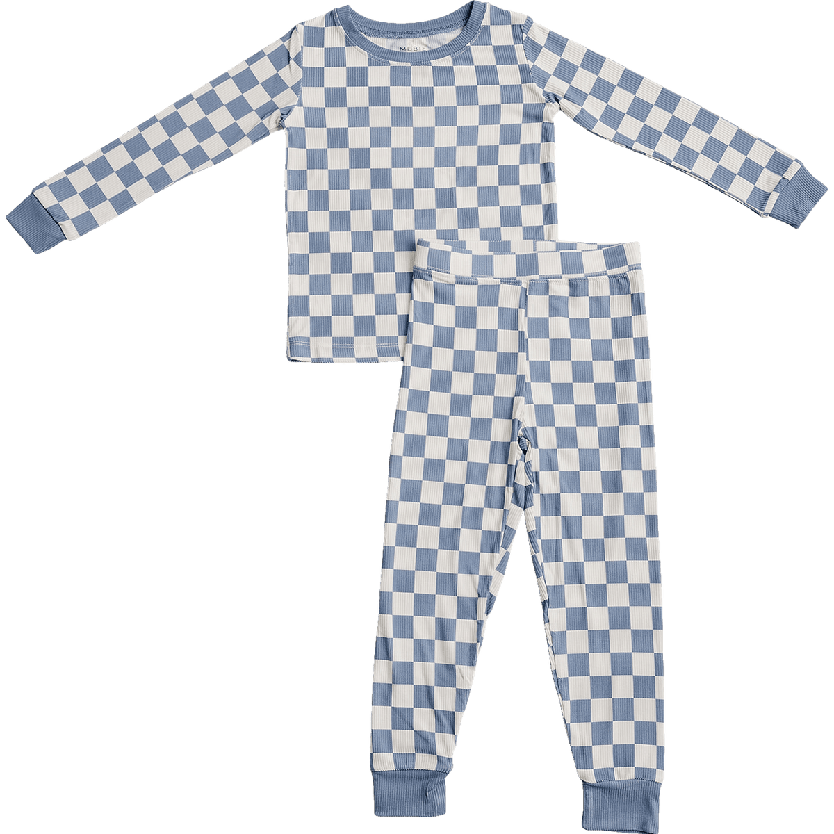 Mebie Baby Blue Checkered Ribbed Bamboo Cozy Set - 