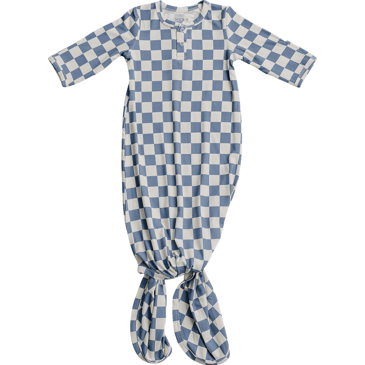 Mebie Baby Blue Checkered Ribbed Bamboo Knot Gown - 