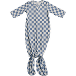 Mebie Baby Blue Checkered Ribbed Bamboo Knot Gown - 