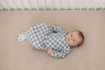 Mebie Baby Blue Checkered Ribbed Bamboo Knot Gown - 