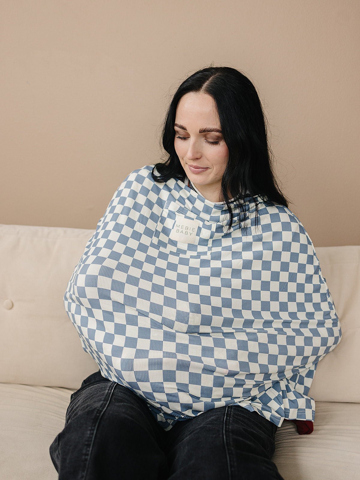 Mebie Baby Blue Checkered Ribbed Bamboo Multi - Use Cover - 