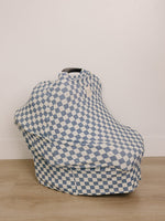 Mebie Baby Blue Checkered Ribbed Bamboo Multi - Use Cover - 