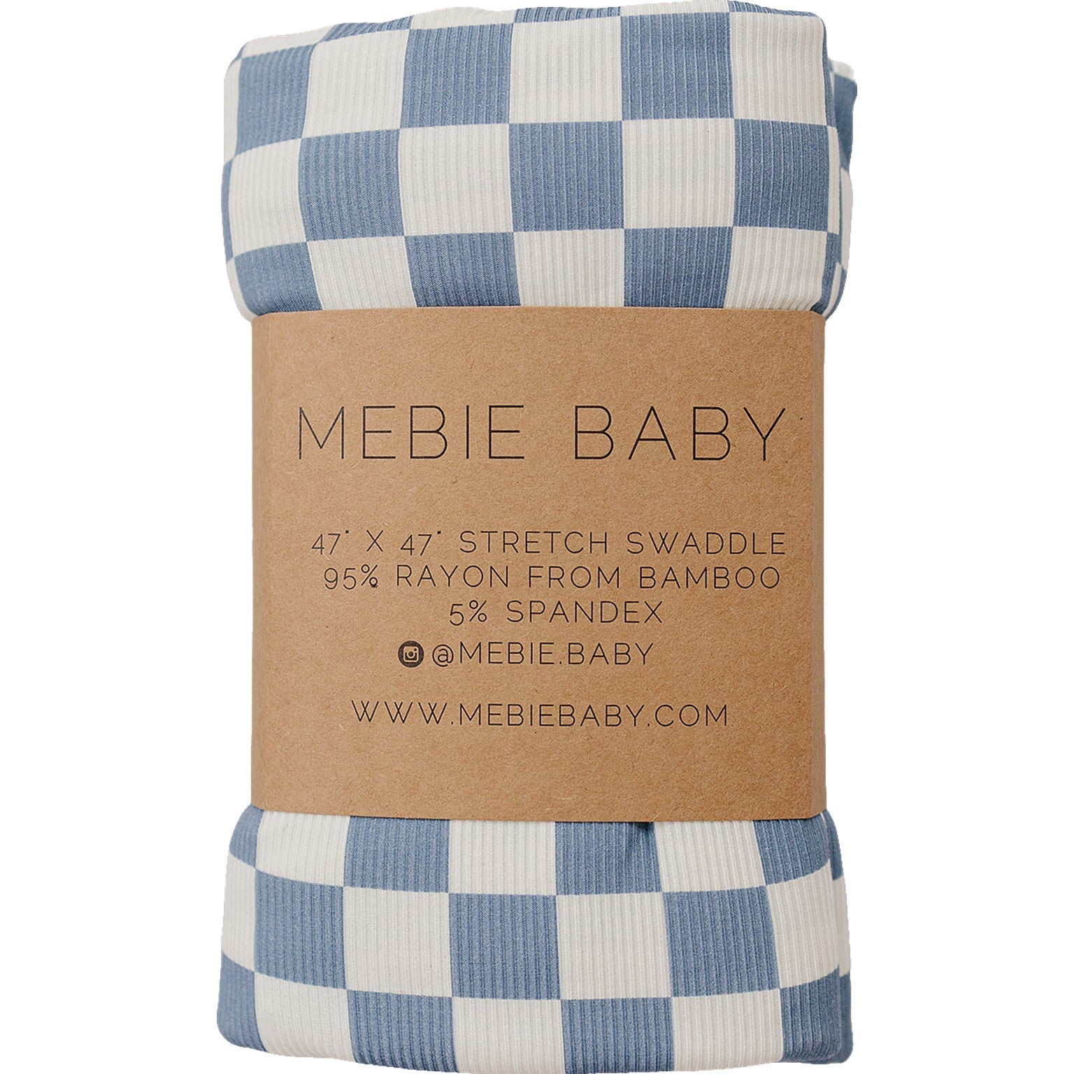 Mebie Baby Blue Checkered Ribbed Bamboo Stretch Swaddle - 