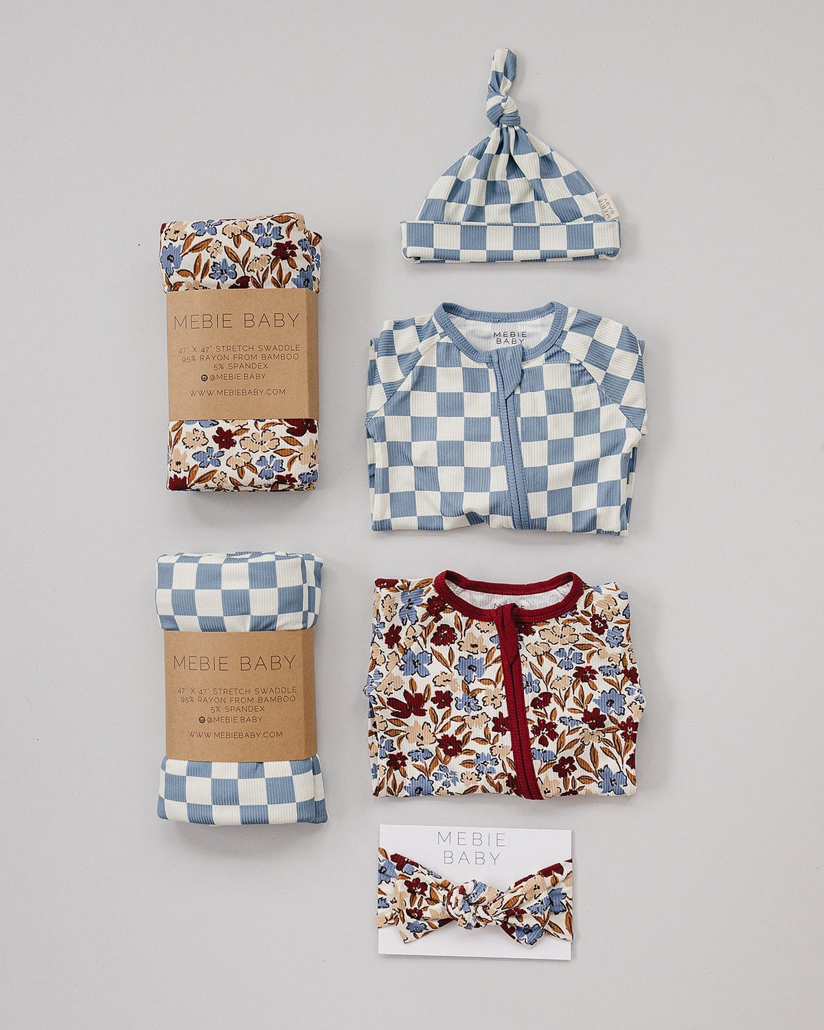 Mebie Baby Blue Checkered Ribbed Bamboo Stretch Swaddle - 