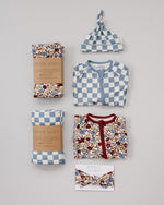 Mebie Baby Blue Checkered Ribbed Bamboo Stretch Swaddle - 