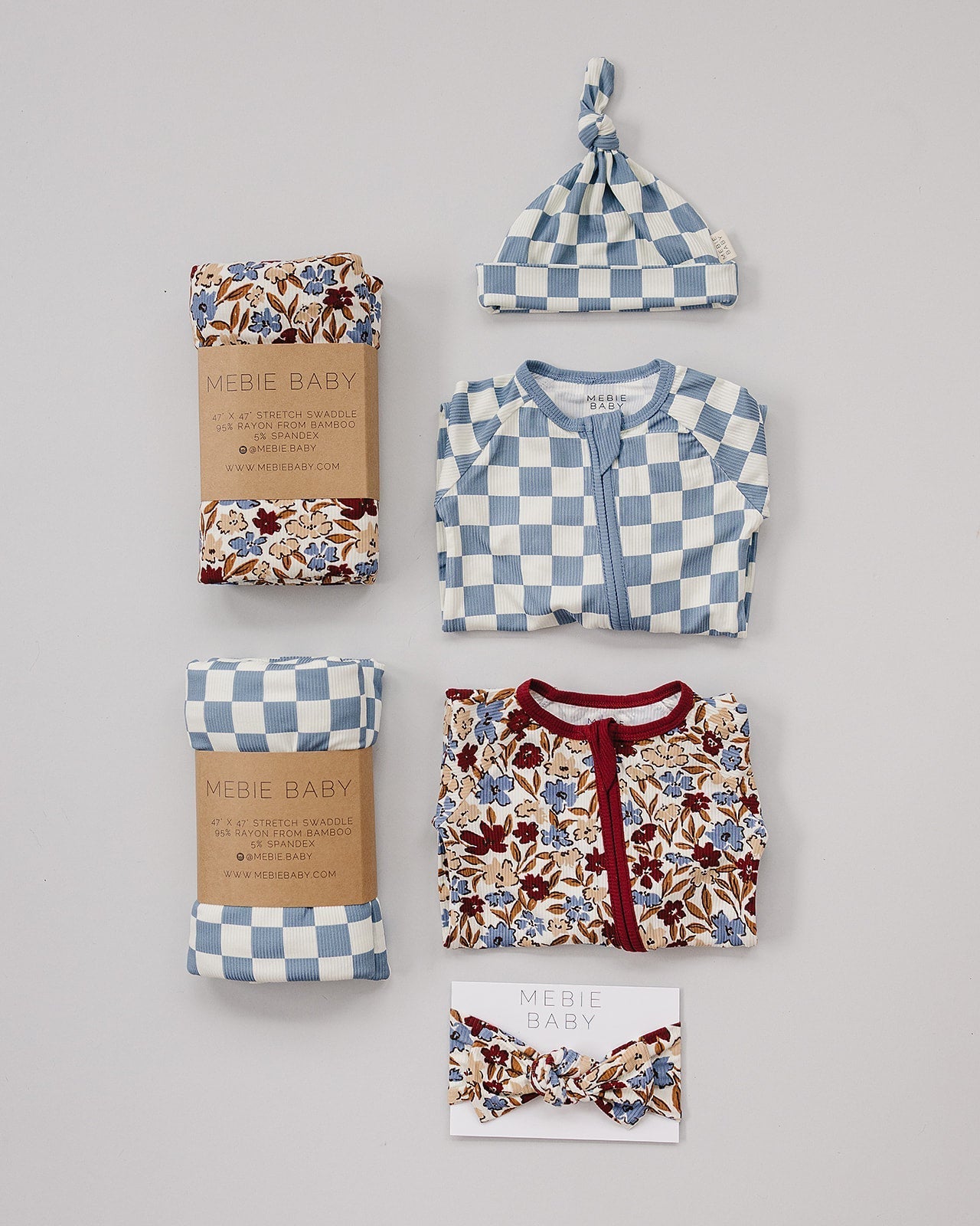 Mebie Baby Blue Checkered Ribbed Bamboo Stretch Swaddle - 