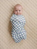 Mebie Baby Blue Checkered Ribbed Bamboo Stretch Swaddle - 