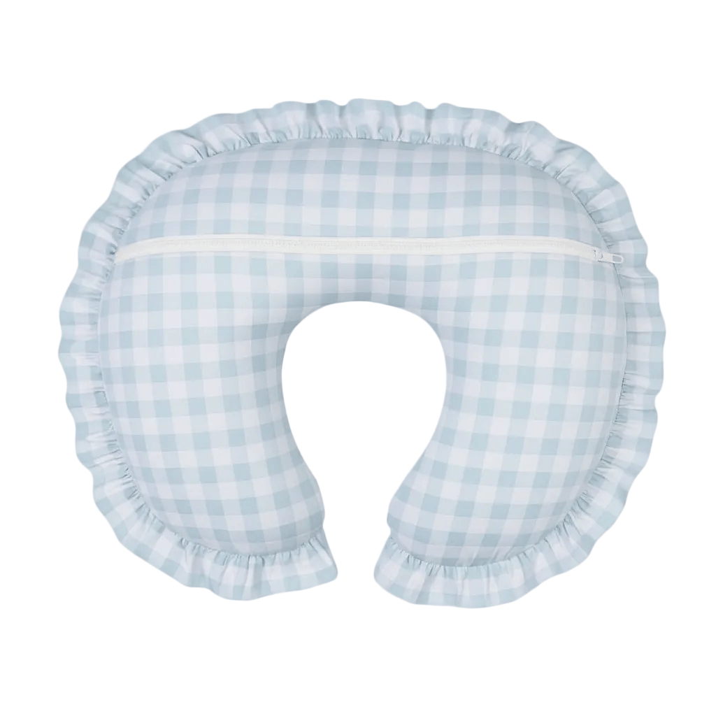 Little Mae & Co Blue Checkered Ruffle Nursing Pillow Cover - 