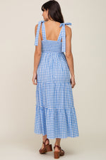 PinkBlush Blue Checkered Sleeveless Tiered Maxi DressEveretts Place