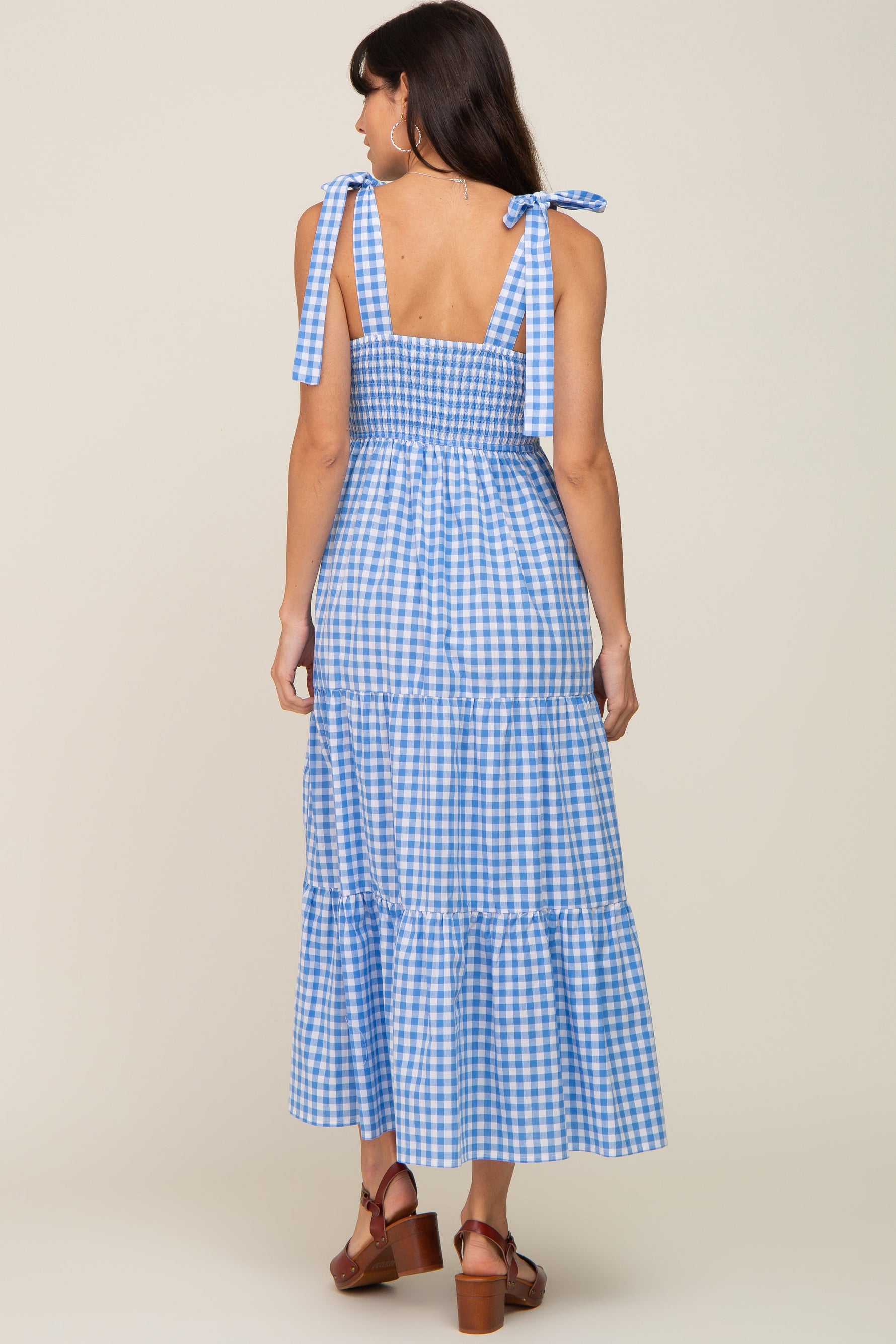 PinkBlush Blue Checkered Sleeveless Tiered Maxi DressEveretts Place