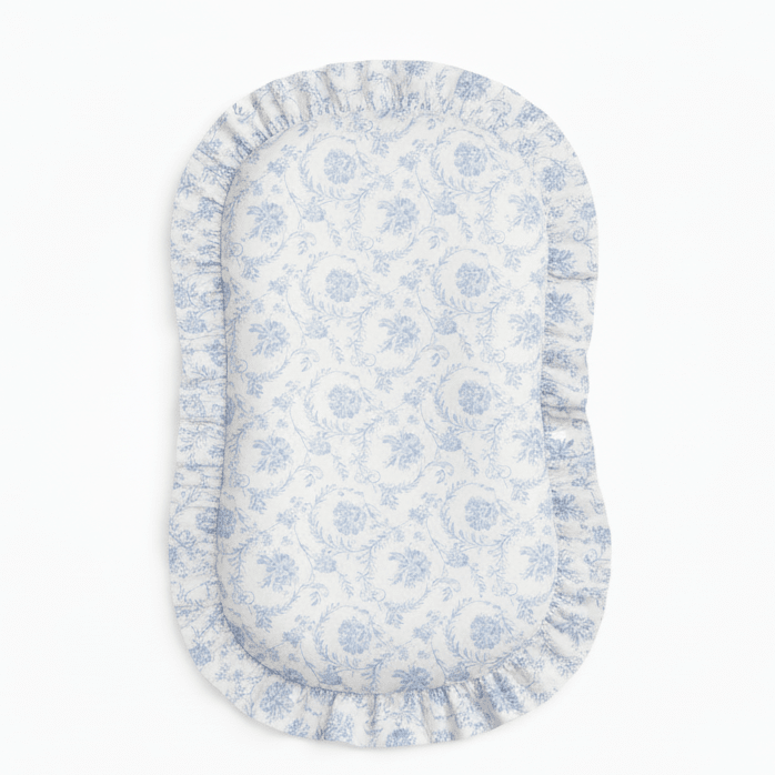 Little Mae & Co Blue Chinoiserie Ruffle Baby Lounger CoverEveretts Place