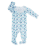 Sweet Bamboo Blue Crabs Zipper Footie with Two Way Zip and Silicone Grips for Babies - 