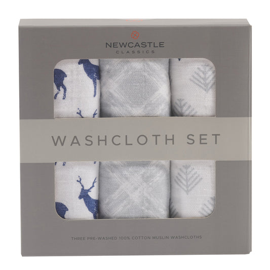 Blue Deer Cotton Washcloth Set 3 Pack Plush Bath Time Essentials for Kids Newcastle Classics
