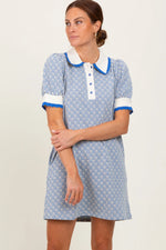 PinkBlush Blue Diamond Print Crochet Trim Polo Dress - 
