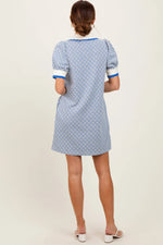 PinkBlush Blue Diamond Print Crochet Trim Polo Dress - 