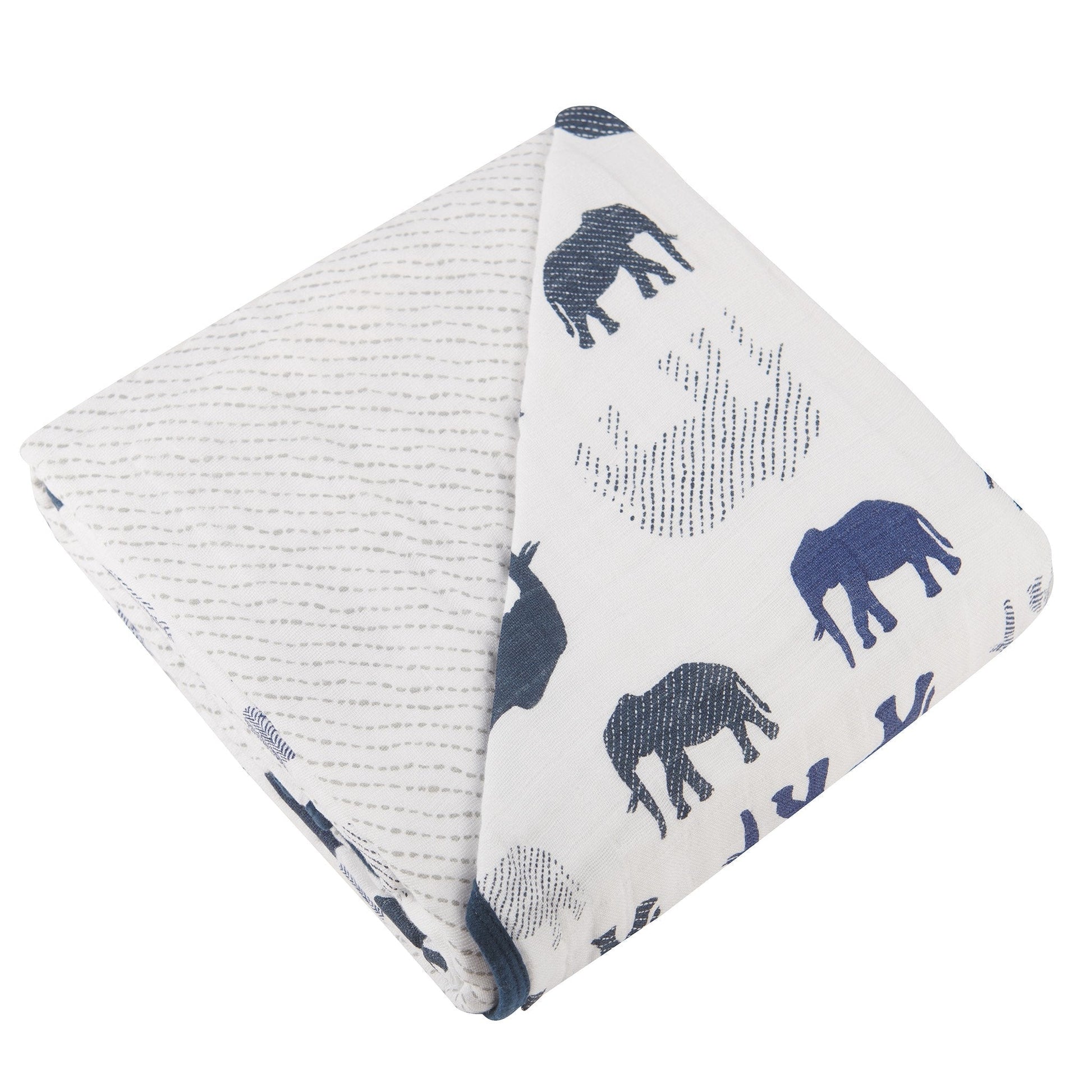 Blue Elephant and Spotted Wave Cotton Muslin Newcastle Blanket for Kids Newcastle Classics