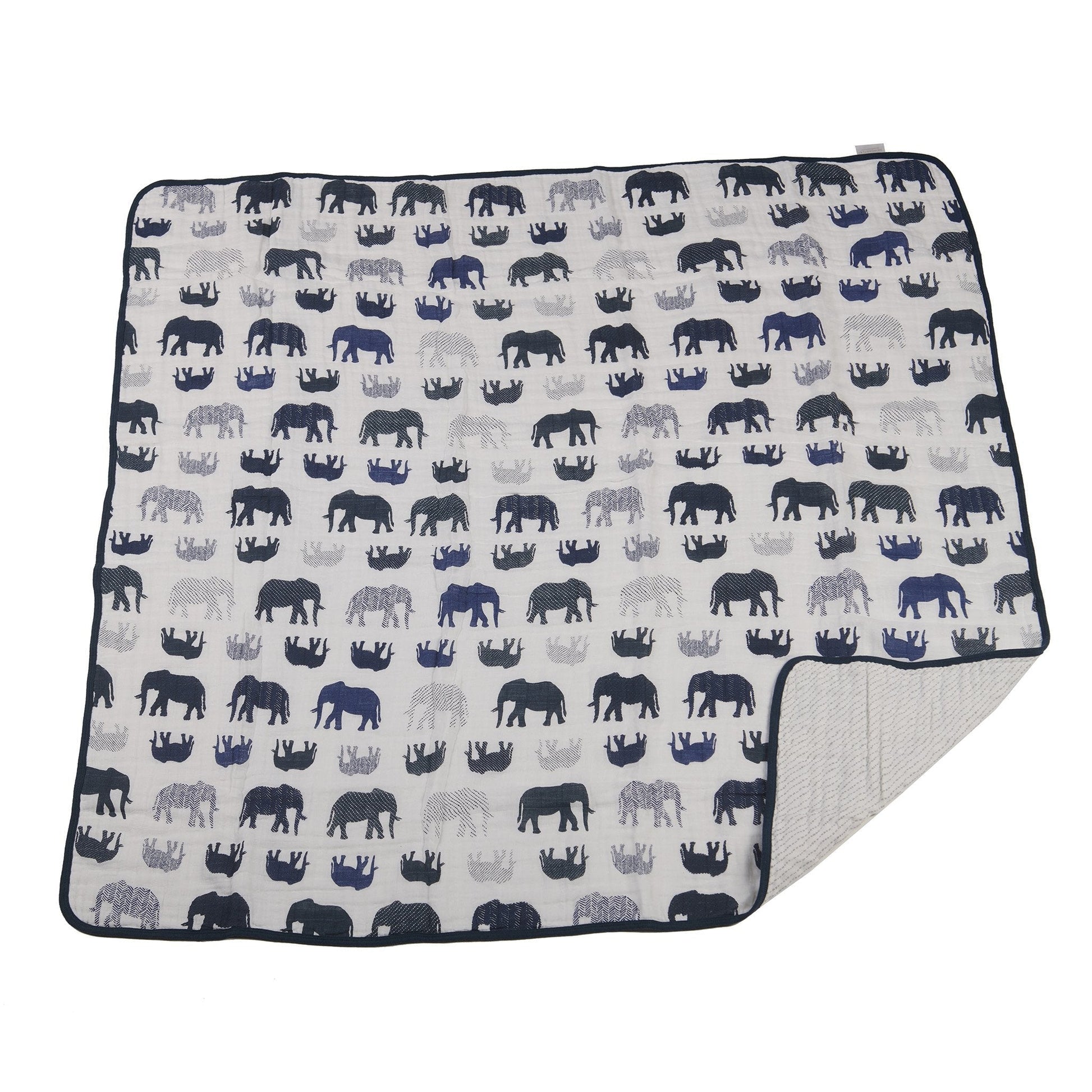 Blue Elephant and Spotted Wave Cotton Muslin Newcastle Blanket for Kids Newcastle Classics