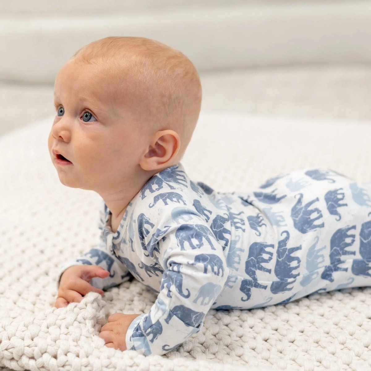 Sweet Bamboo Blue Elephant Convertible Romper with Two Way Zip for Easy Changing - 