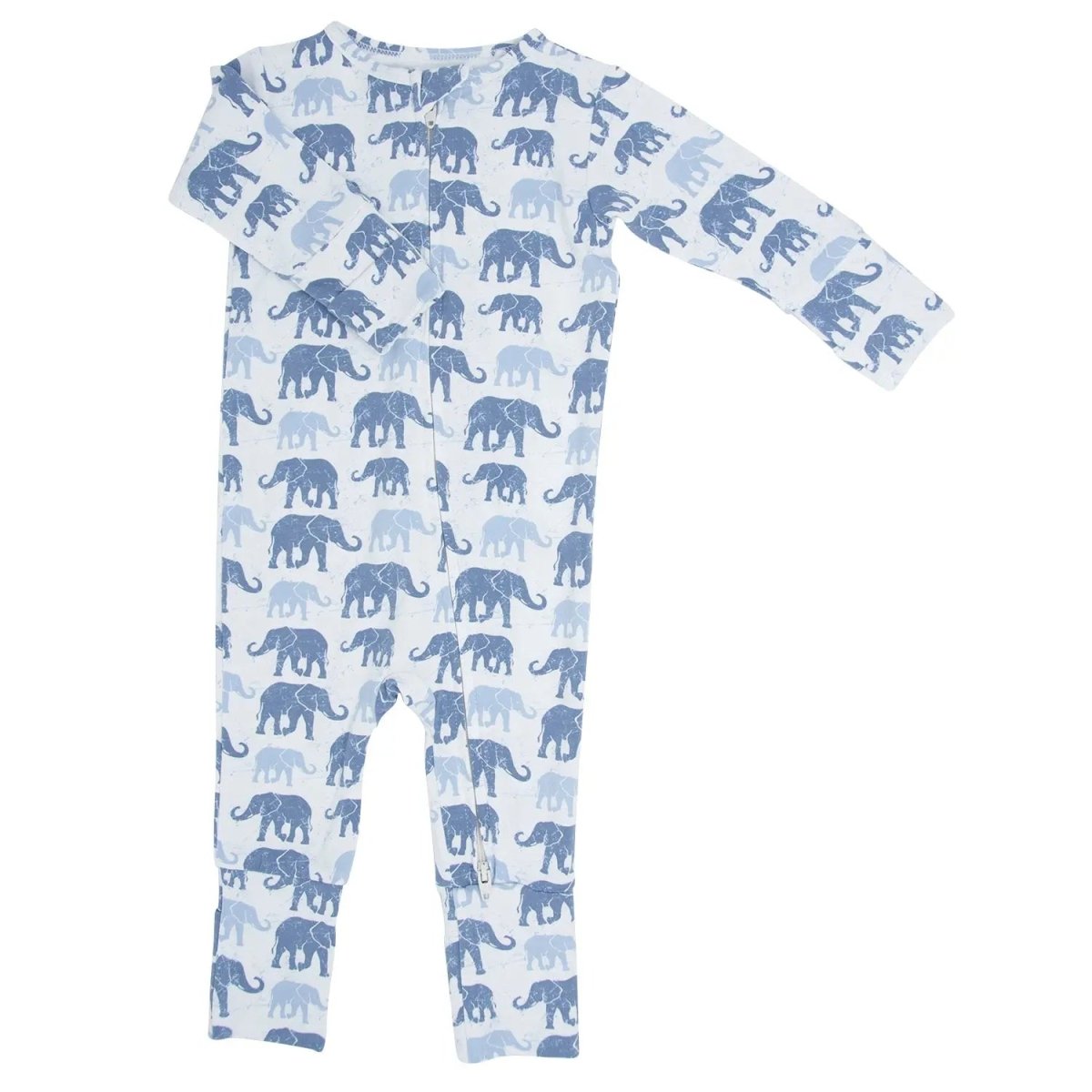 Sweet Bamboo Blue Elephant Convertible Romper with Two Way Zip for Easy Changing - 