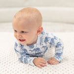 Sweet Bamboo Blue Elephant Convertible Romper with Two Way Zip for Easy Changing - 