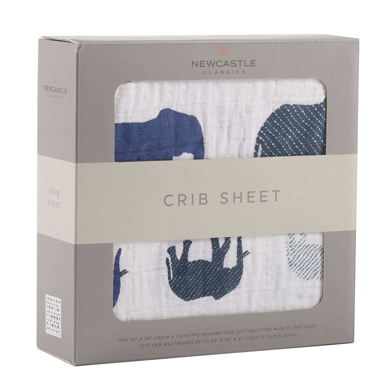 Blue Elephant Cotton Muslin Crib Sheet - Everetts Place: Online Boutique - Blankets & Pillows