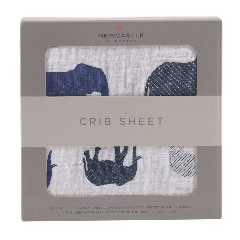 Blue Elephant Cotton Muslin Crib Sheet - Everetts Place: Online Boutique - Blankets & Pillows