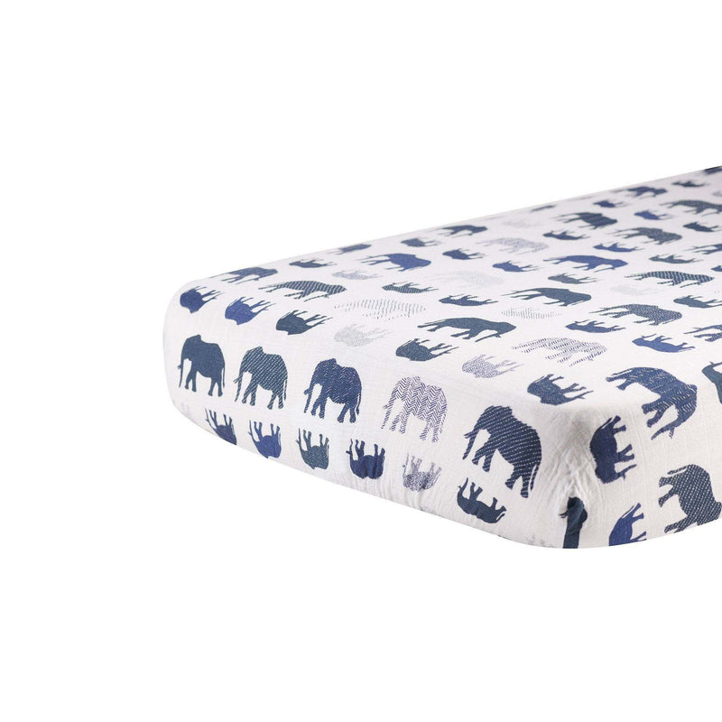 Blue Elephant Cotton Muslin Crib Sheet - Everetts Place: Online Boutique - Blankets & Pillows