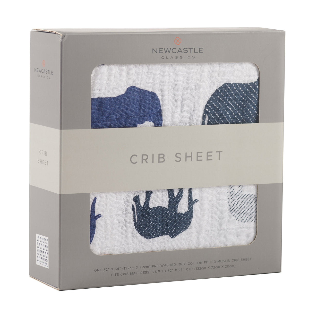 Newcastle Classics Blue Elephant Cotton Muslin Crib Sheet Everetts Place