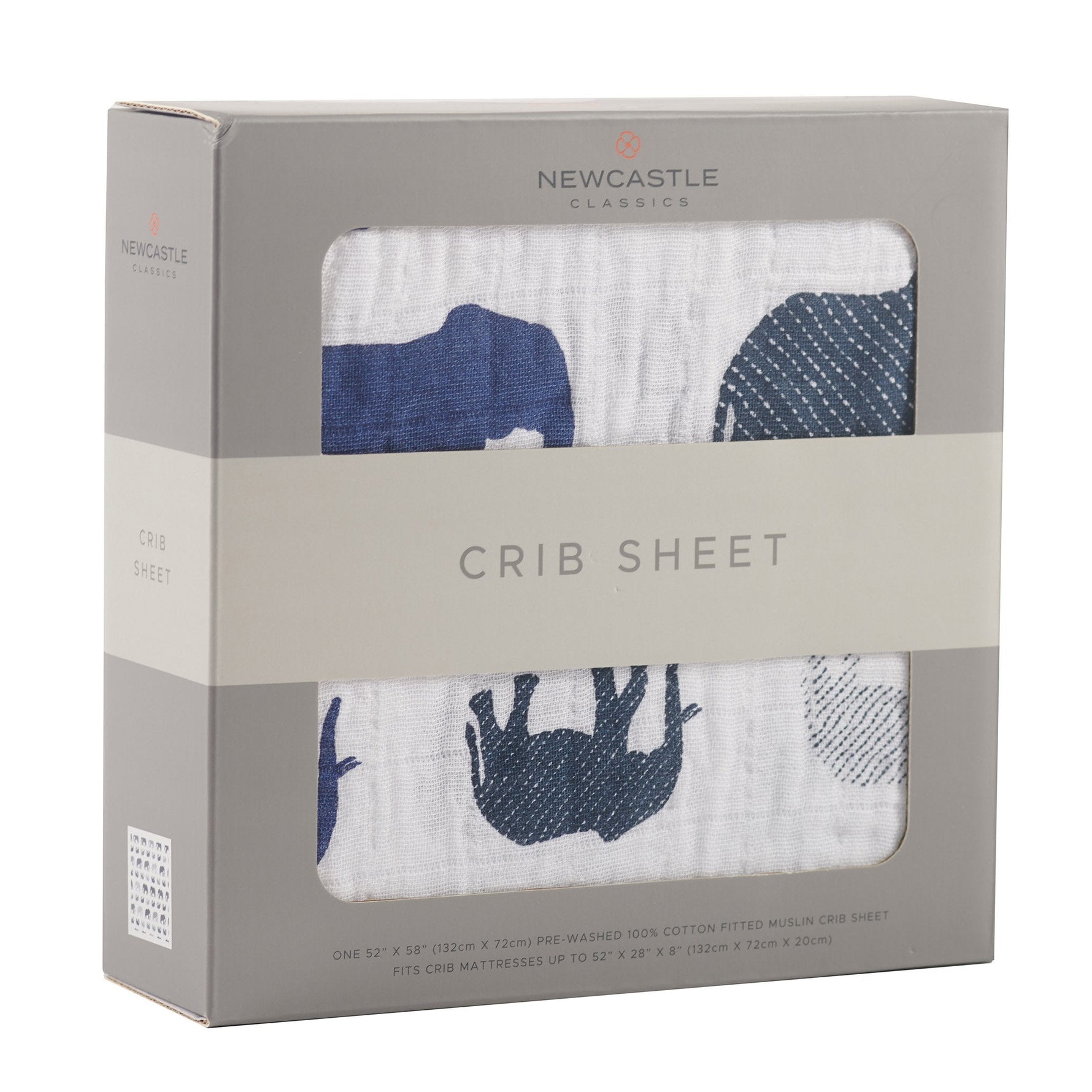 Newcastle Classics Blue Elephant Cotton Muslin Crib Sheet Everetts Place