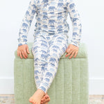 Sweet Bamboo Blue Elephant Pajama Set with Long Sleeve Top for Kids - 