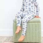 Sweet Bamboo Blue Elephant Pajama Set with Long Sleeve Top for Kids - 