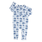 Sweet Bamboo Blue Elephant Polo Romper with Front Button Closure for Active Boys - 