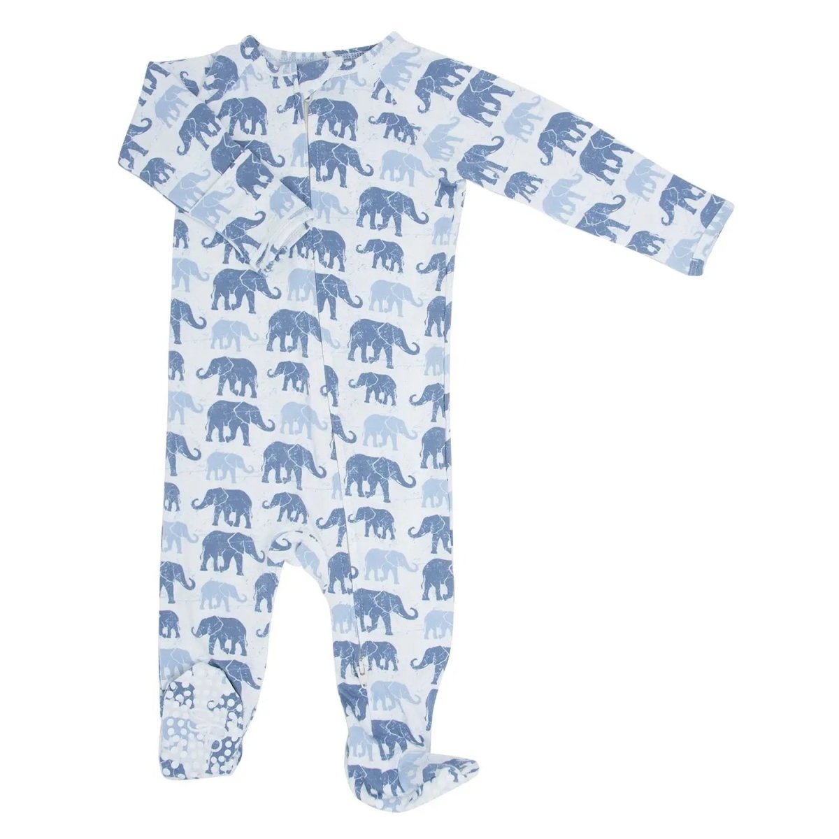 Sweet Bamboo Blue Elephant Zipper Footie with Two Way Zip for Comfortable Babies - 