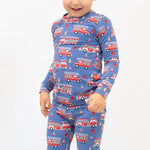 Sweet Bamboo Blue Fire Truck Pajama Set with Comfortable Long Sleeves for Big Kids - 