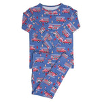 Sweet Bamboo Blue Fire Truck Pajama Set with Comfortable Long Sleeves for Big Kids - 