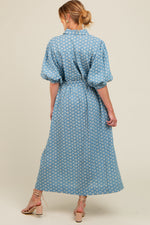 PinkBlush Blue Floral Embroidered Button Down Chambray Maternity Maxi Dress - 