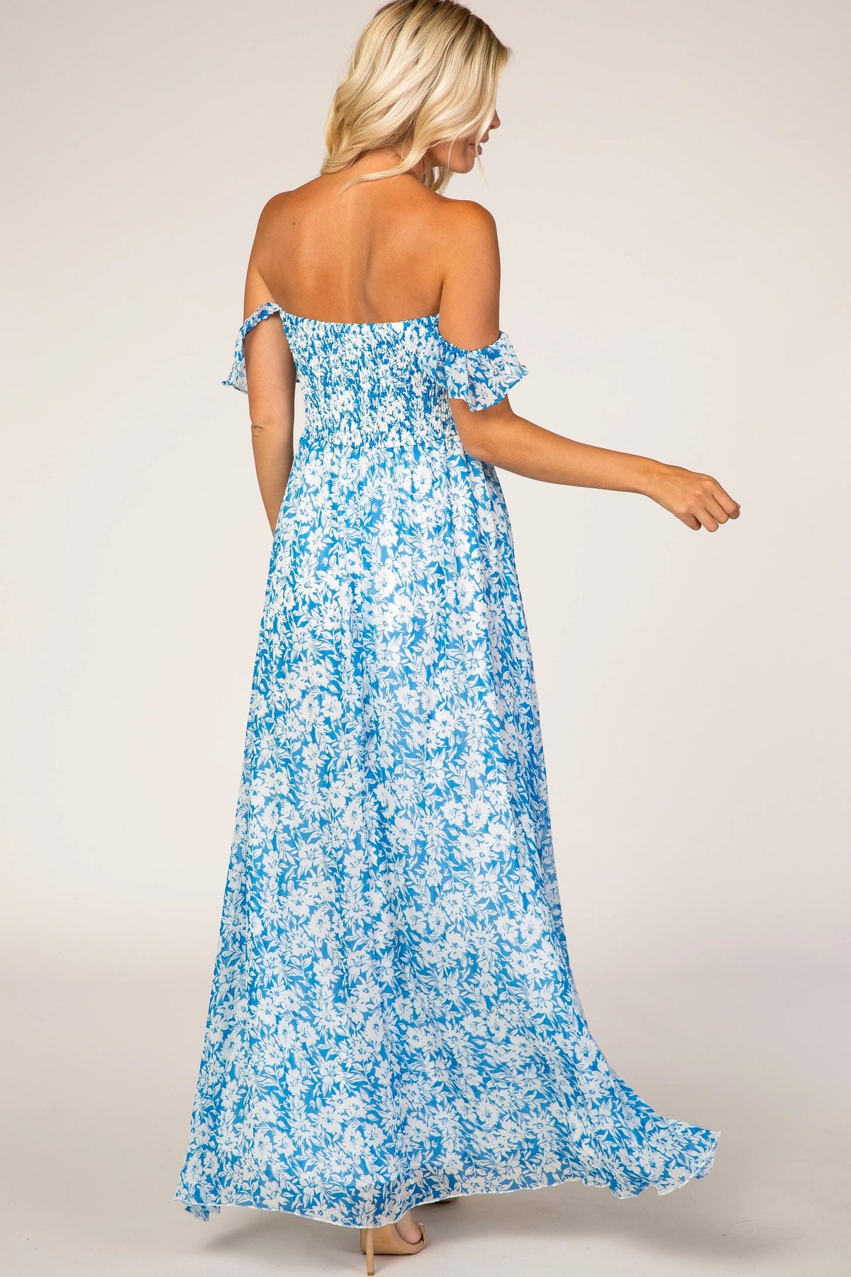 PinkBlush Blue Floral Flutter Sleeve Maxi Dress - 