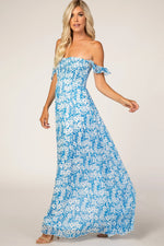 PinkBlush Blue Floral Flutter Sleeve Maxi Dress - 