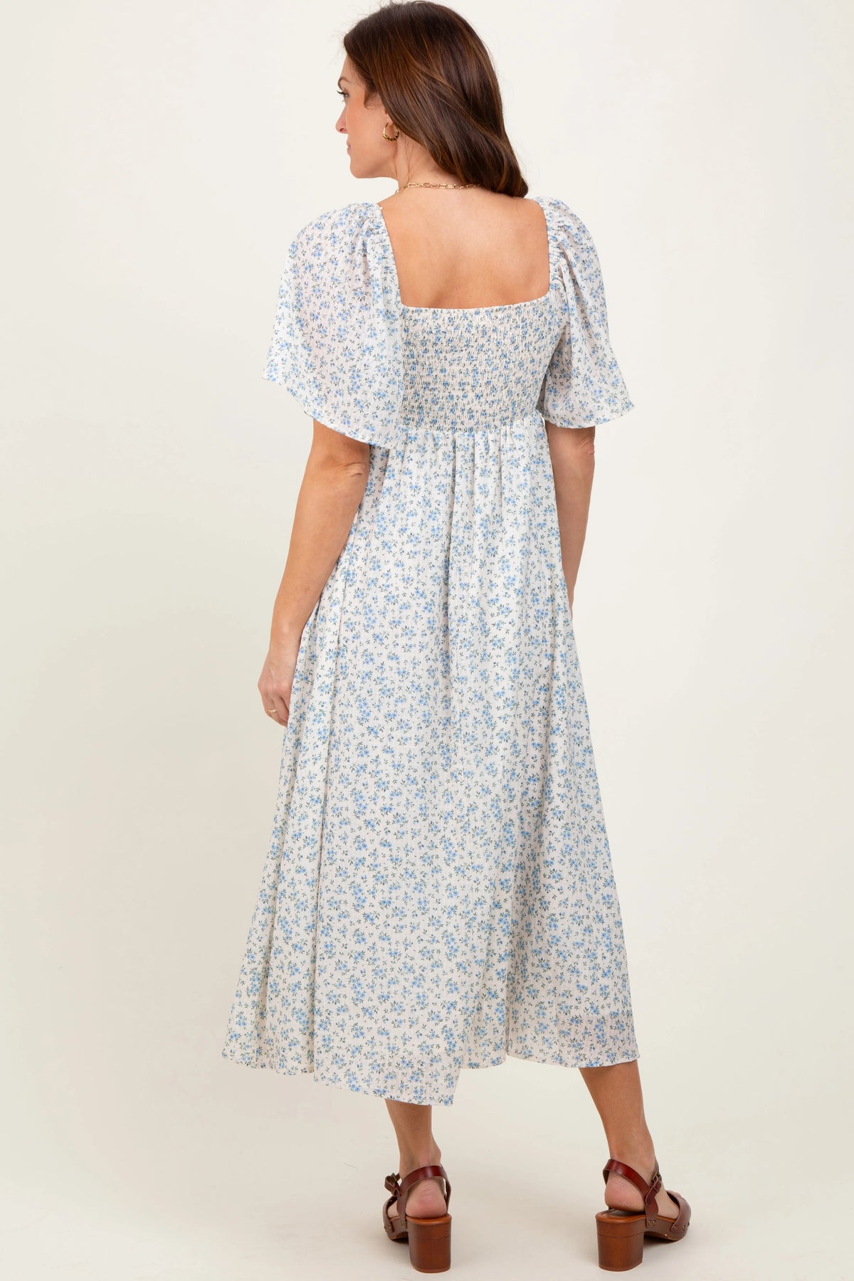 PinkBlush Blue Floral Front Tie Midi Dress - 