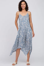 PinkBlush Blue Floral Handkerchief Maternity Midi Dress - 