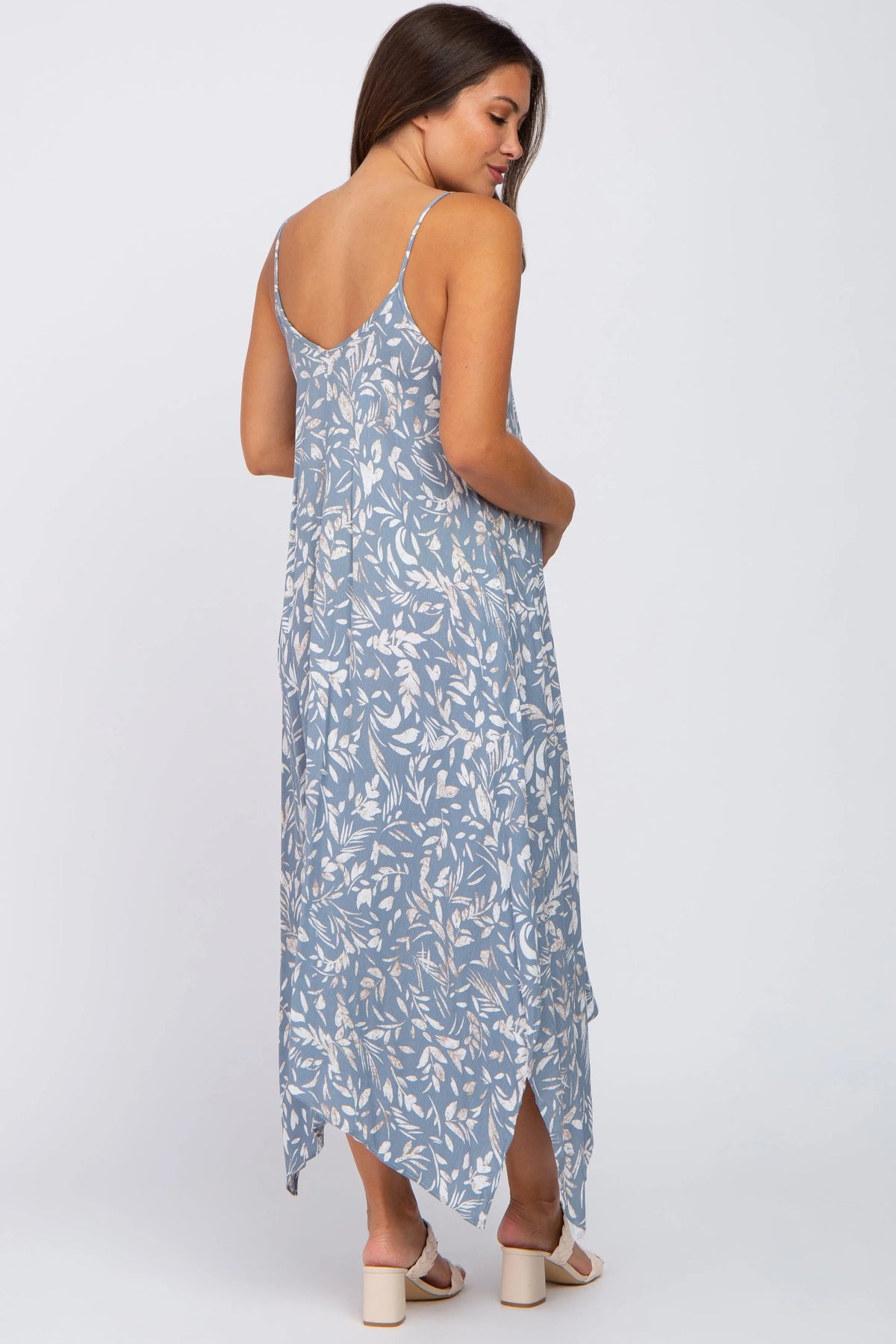 PinkBlush Blue Floral Handkerchief Maternity Midi Dress - 