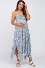 PinkBlush Blue Floral Handkerchief Maternity Midi Dress - 