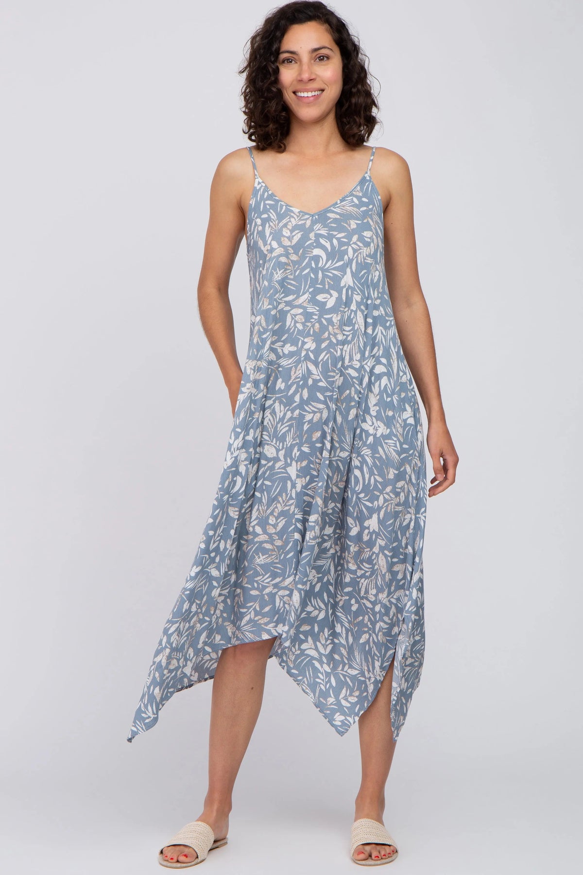 Blue Floral Handkerchief Midi Dress - Day Dress, One-piece garment, Fashion design, Cocktail dress, Nightwear | Everetts Place